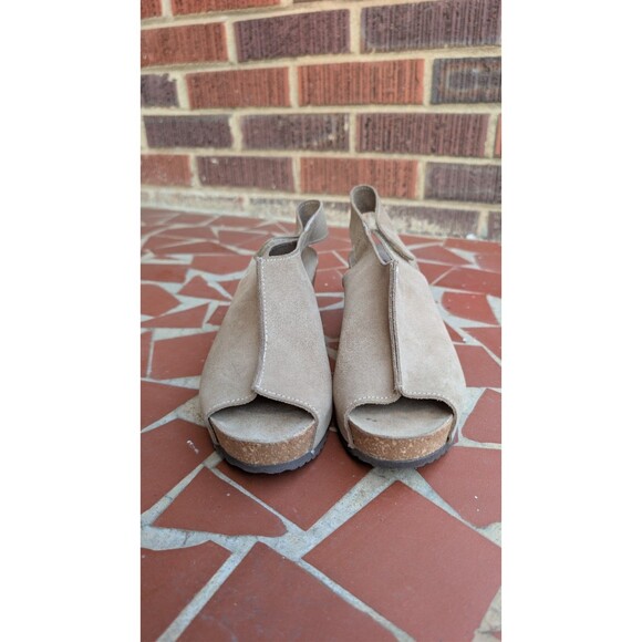 Bio-Gold Suede Wedge Peep Toe Slingback Sandals-Taupe-Sz 7.5 Made in Italy - Picture 8 of 11